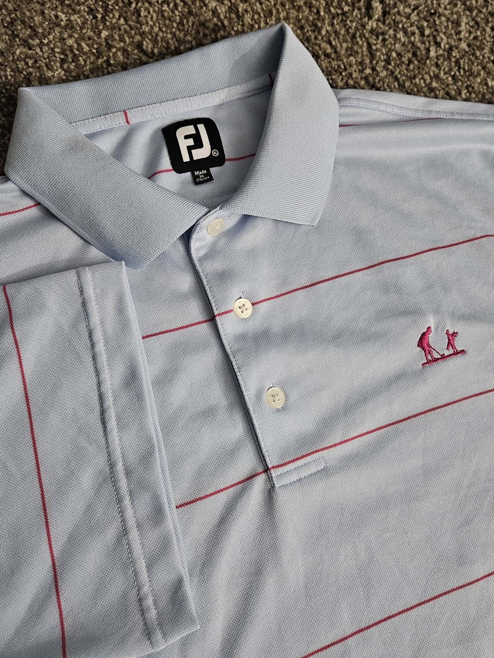 Footjoy Golf Polo Shirt Light Blue Red Striped Short Sleeve Mens XL Polyester